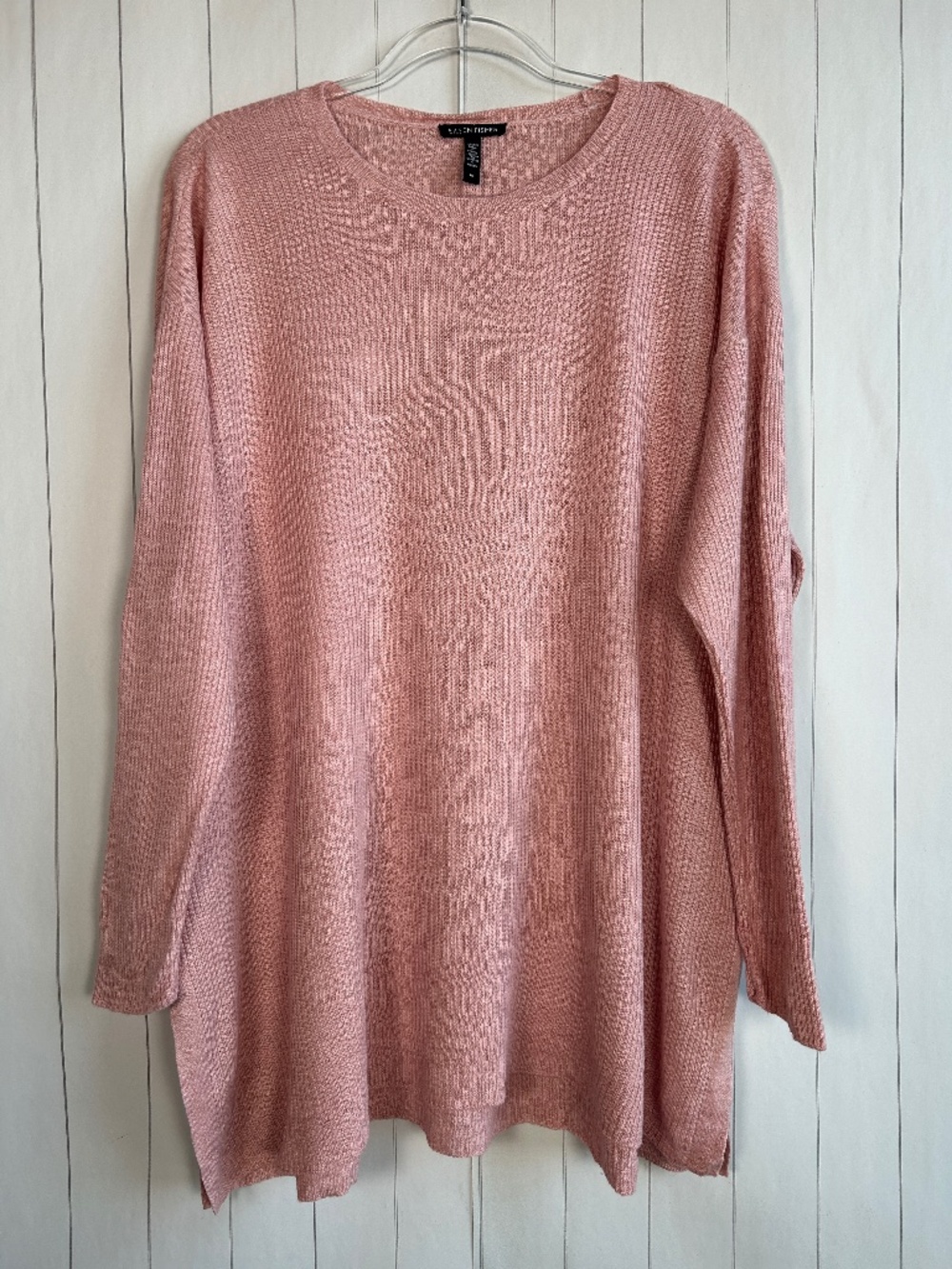 Eileen Fisher plus size 1X rib sweater 100% organic linen pink side slits